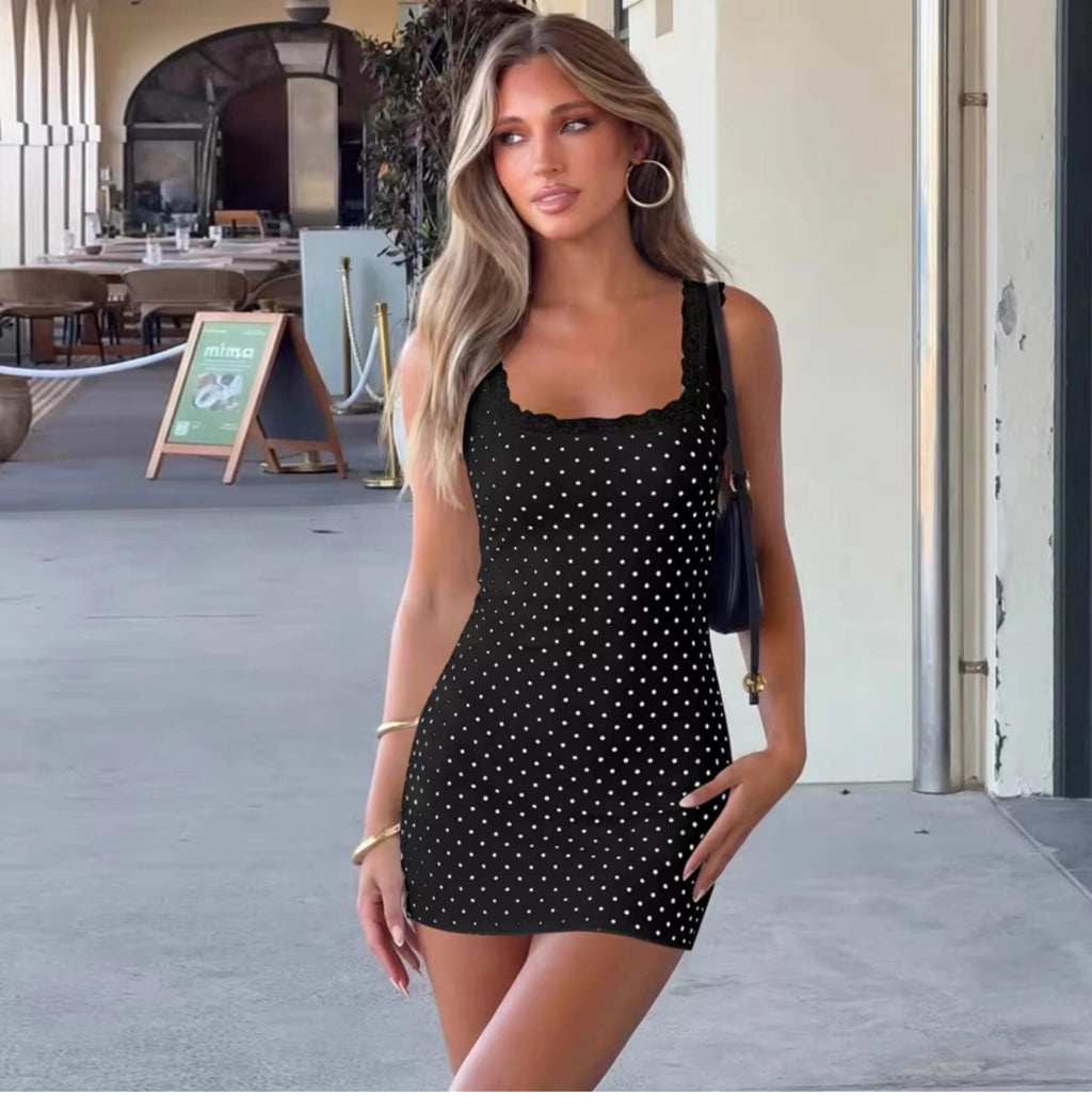 Lace Trim Polka Dot Mini Dress [KWNSK7IJ]
