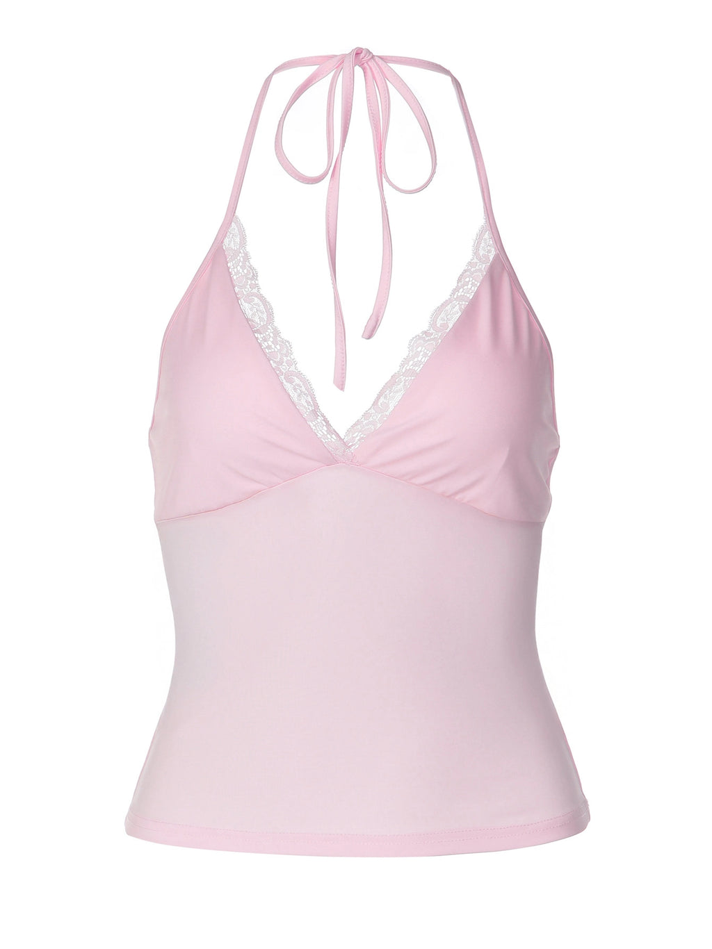 Lace Trim V-Neck Halter Top [66FRLRBN]