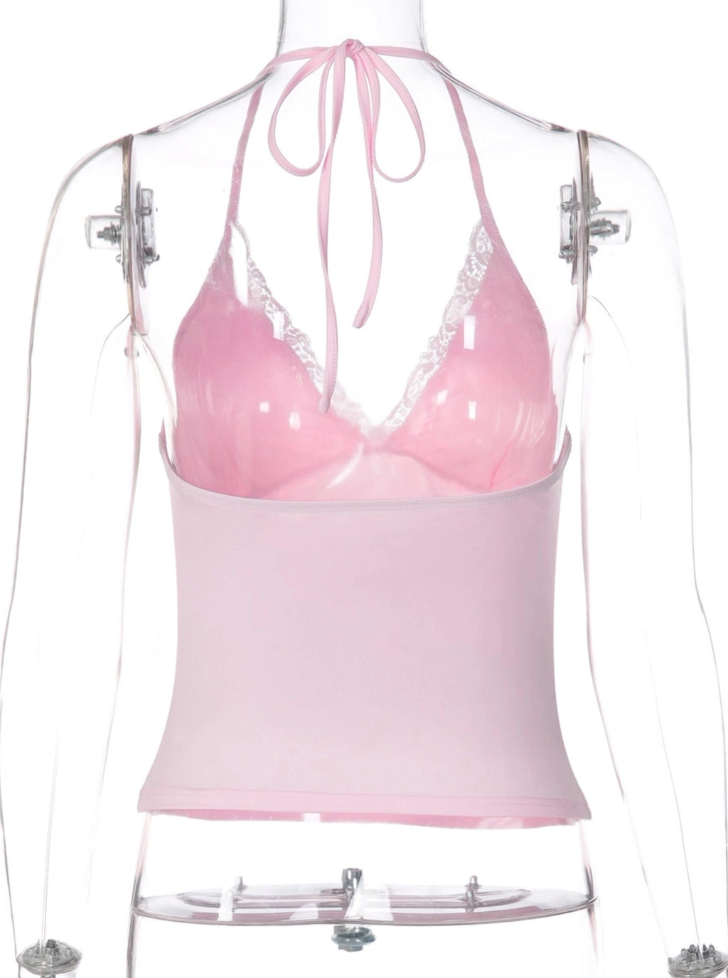 Lace Trim V-Neck Halter Top [2UTEOE4Y]