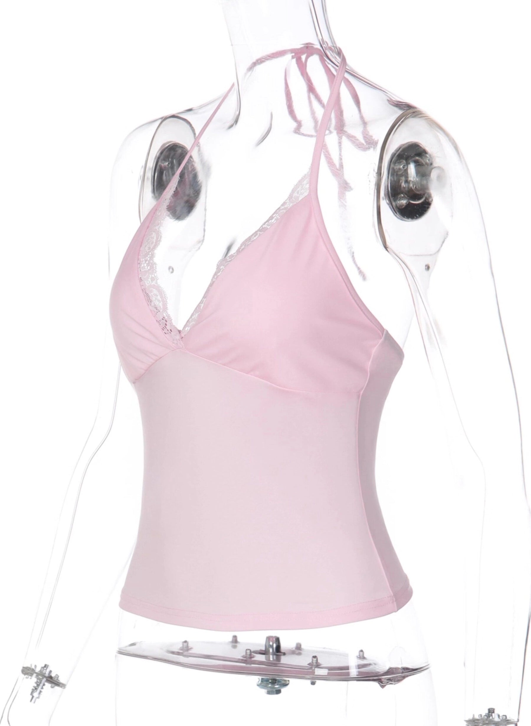Lace Trim V-Neck Halter Top [MI9R1J2U]