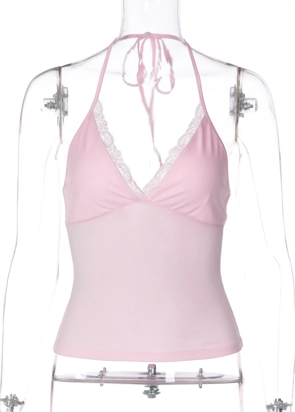 Lace Trim V-Neck Halter Top [T0XHBHFO]