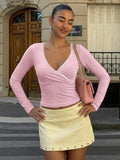 Lace Trim V-Neck Long Sleeve Top [JEURYVYW]