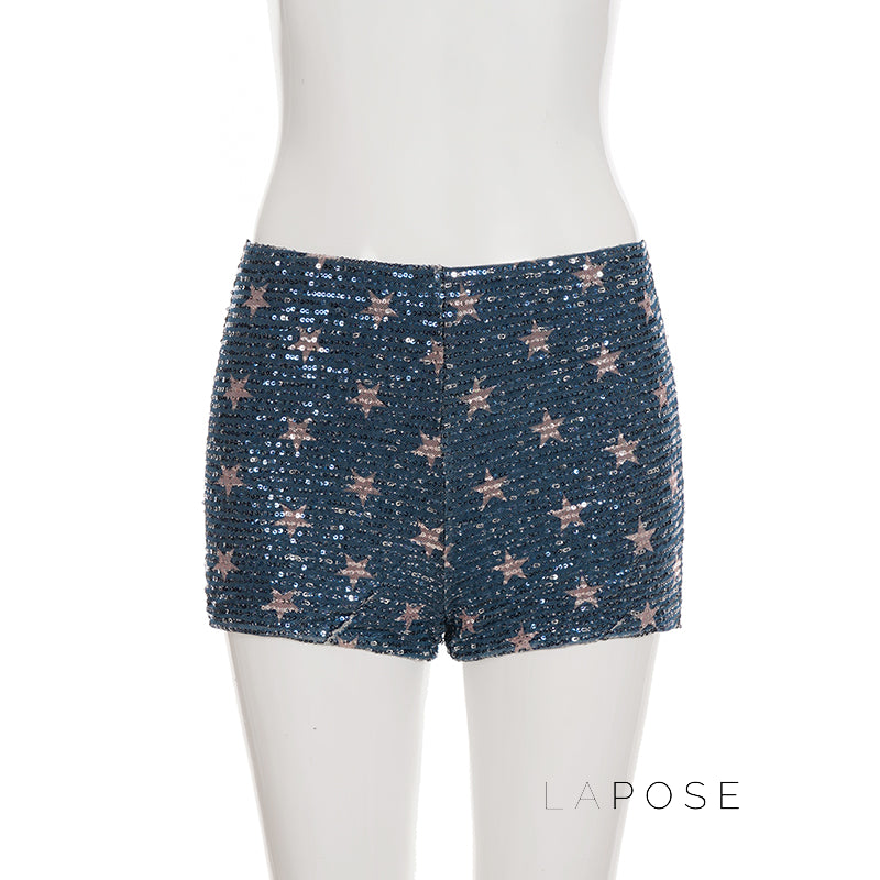Laikynn Blue Sequin Shorts [O7DH7831]