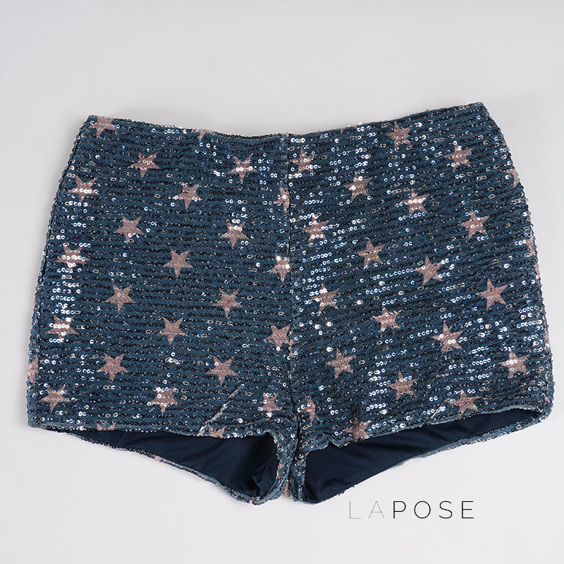 Laikynn Blue Sequin Shorts [ITM79E33]
