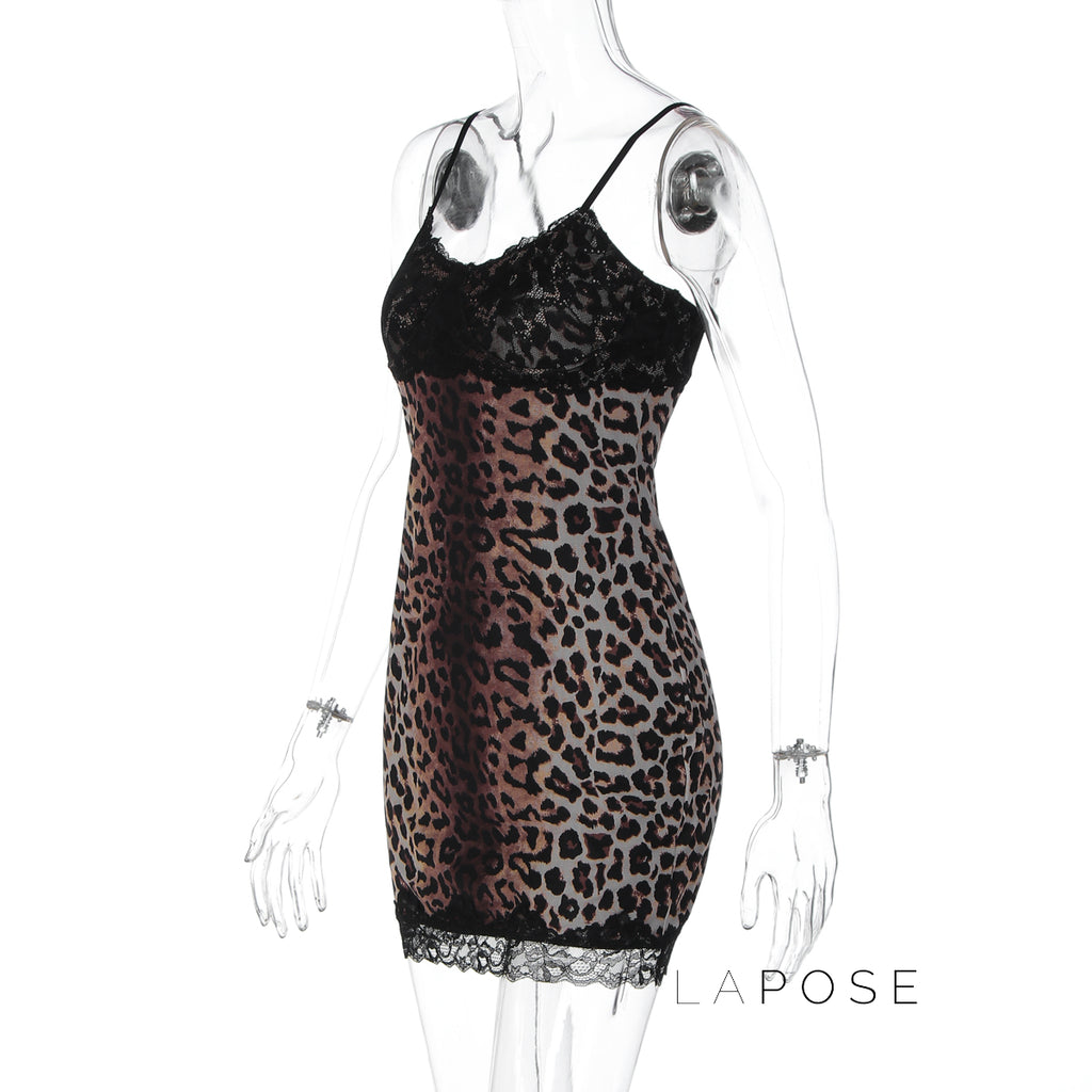 Laiyla Leopard Lace Halter Dress [9UBJO657]