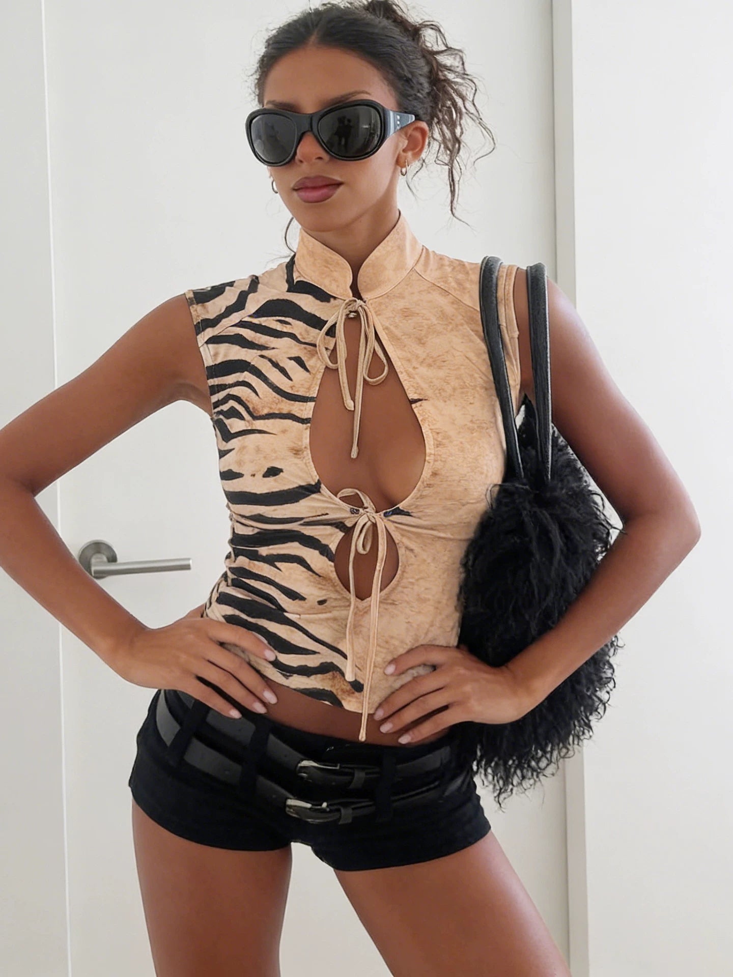 LaPose - Laiyla Zebra Print Cutout Top