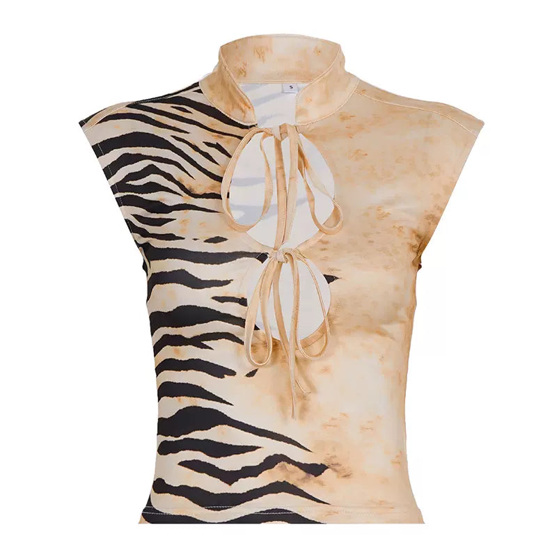 LaPose - Laiyla Zebra Print Cutout Top - Khaki Color