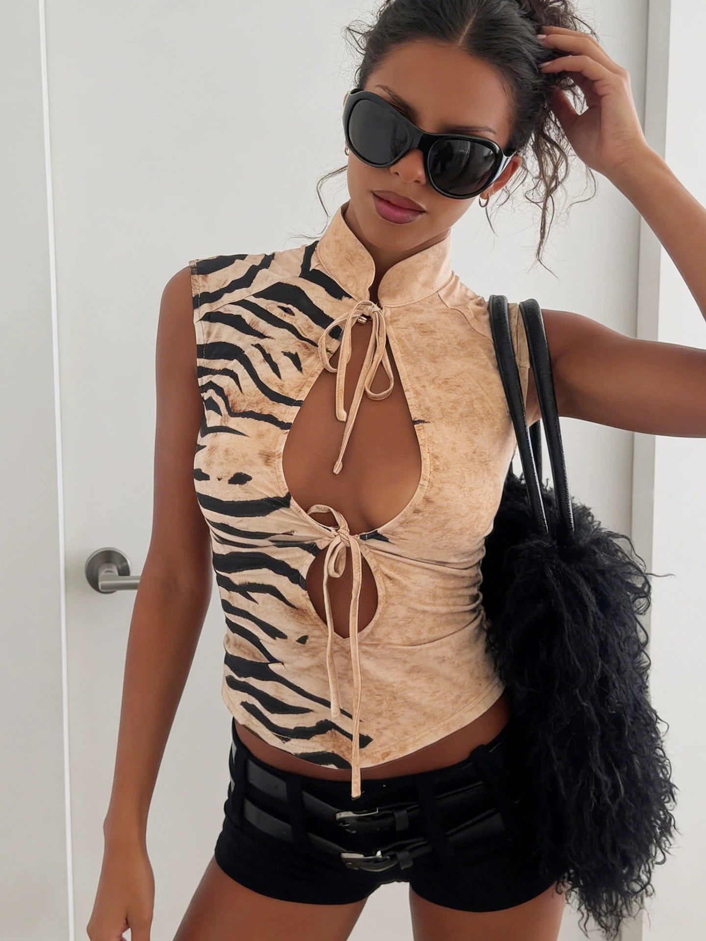 LaPose - Laiyla Zebra Print Cutout Top