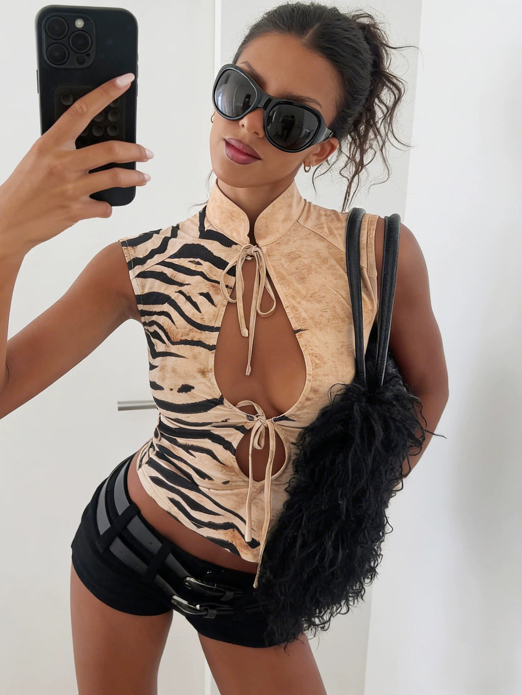 LaPose - Laiyla Zebra Print Cutout Top