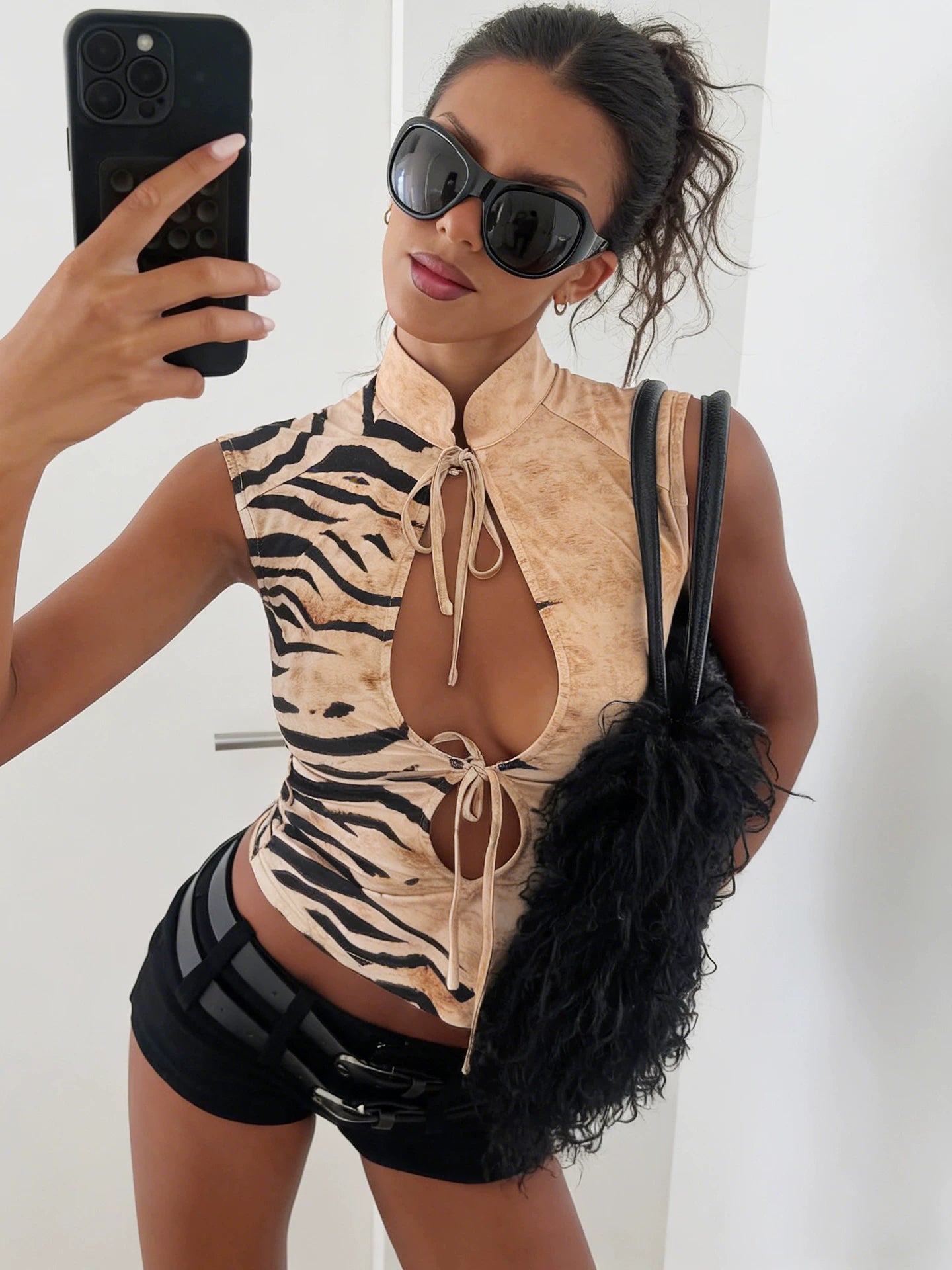 LaPose - Laiyla Zebra Print Cutout Top