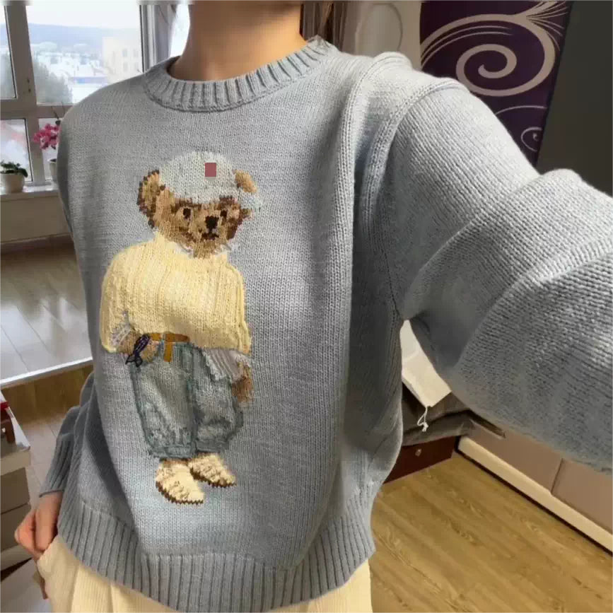 LaPose - Lake Bear Embroidered Knit Sweater - Blue Color