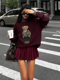 LaPose - Lake Bear Embroidered Knit Sweater - Wine Red Color