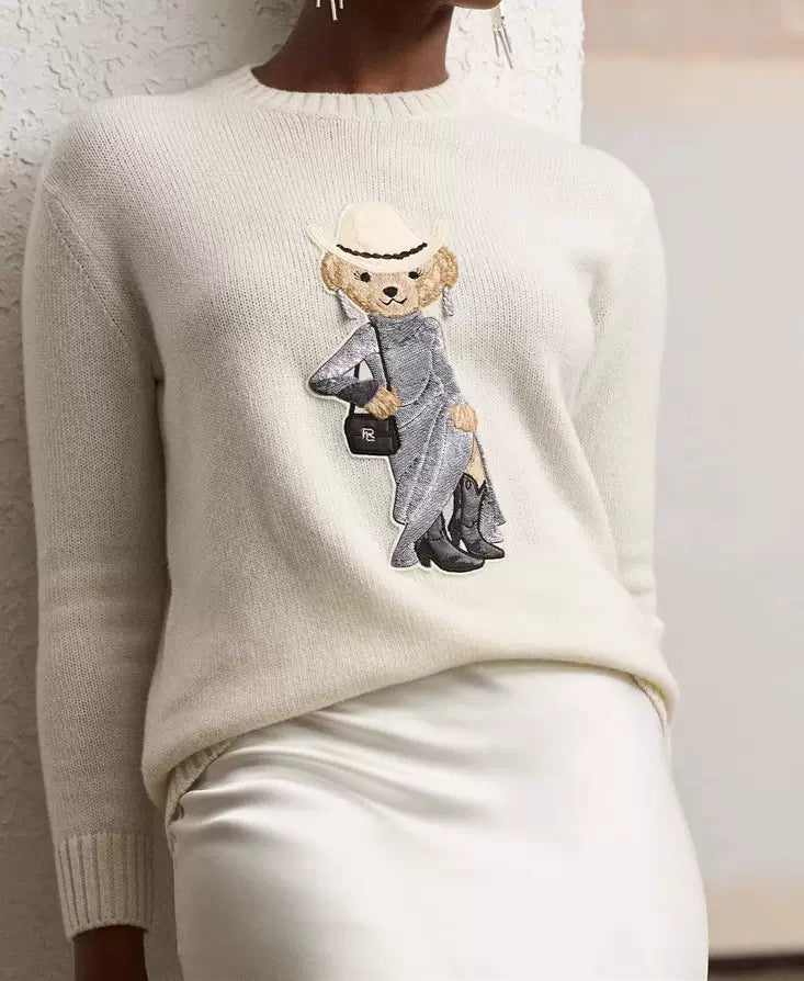 LaPose - Lake Bear Embroidered Knit Sweater - Off-White Color