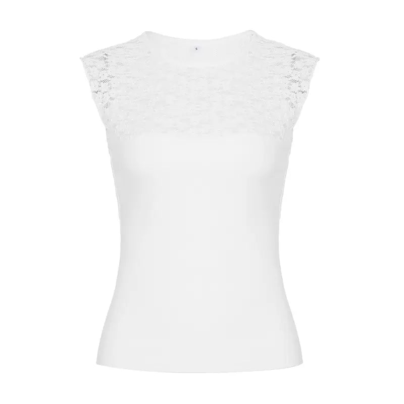 LaPose - Lakyn Lace Patchwork Slim Tank - White Color