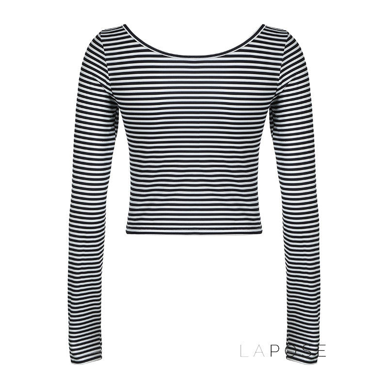 Lauren Striped Long Sleeve Crop Top [SQ5F1KHX]