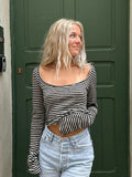 Lauren Striped Long Sleeve Crop Top [YEC2R1JC]