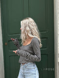 Lauren Striped Long Sleeve Crop Top [XG4HP5Y8]