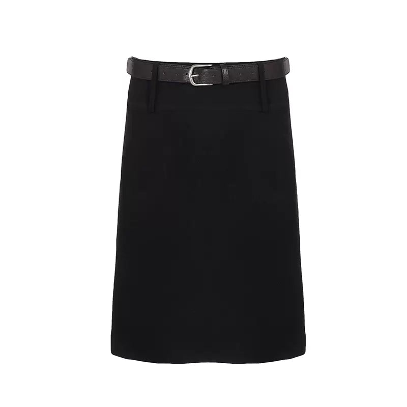 LaPose - Laya Belted Straight Mini Skirt - Black Color