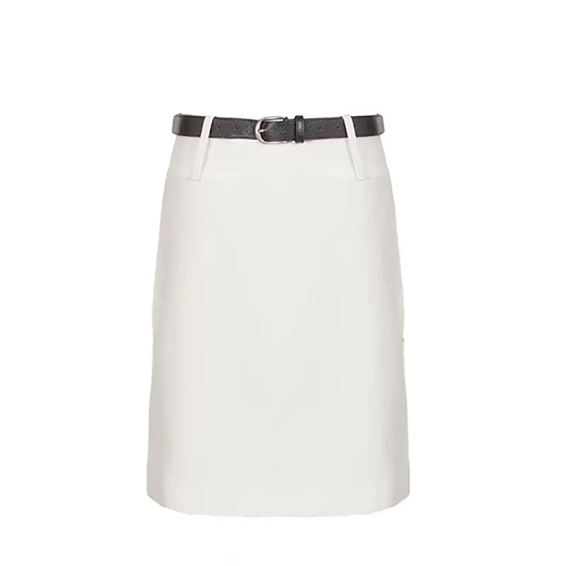 LaPose - Laya Belted Straight Mini Skirt - White Color