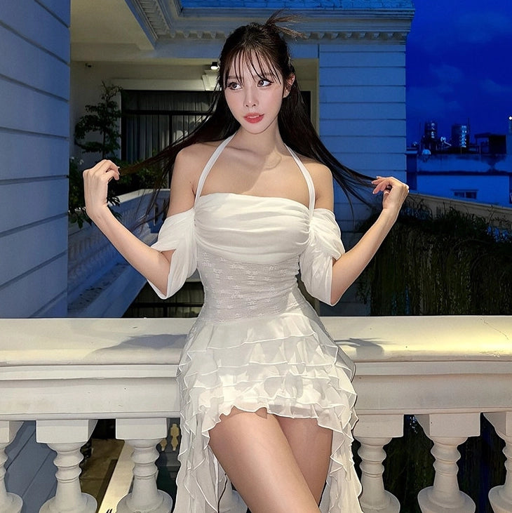 Layered Ruffle Halter Mini Dress [JOOF4KGQ]