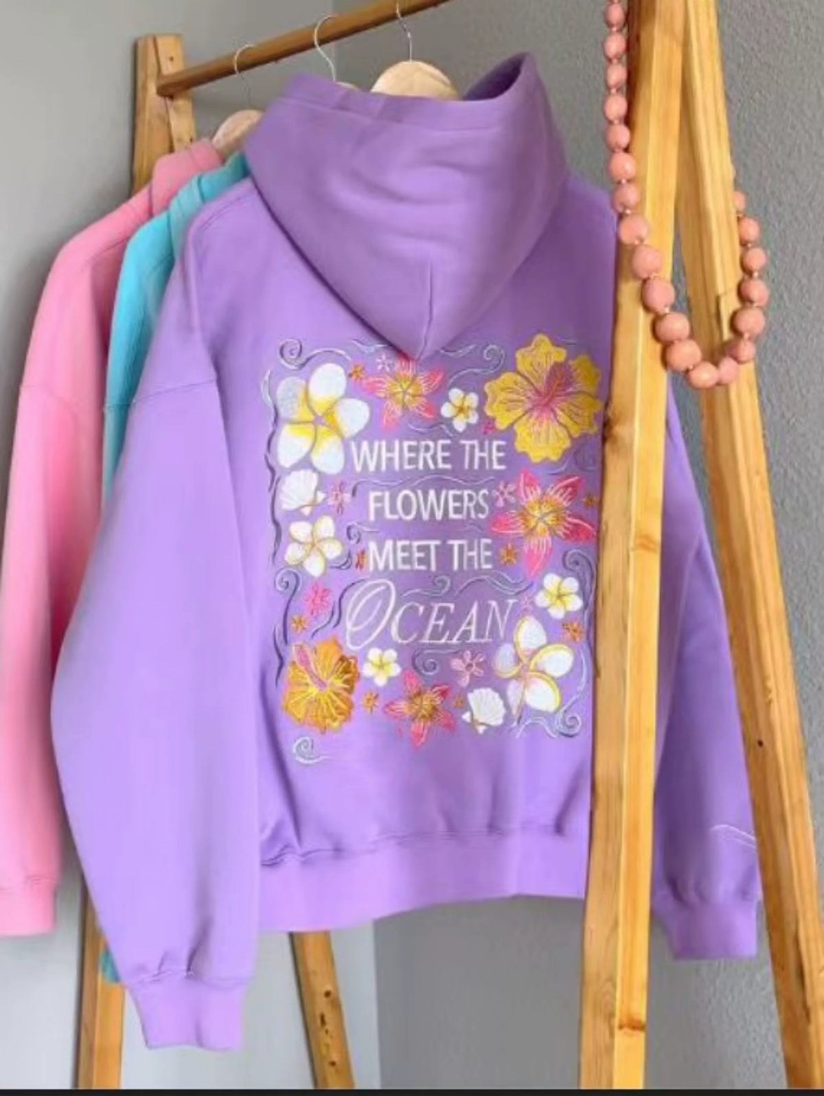 Laylanie Ocean Flower Embroidered Hoodie