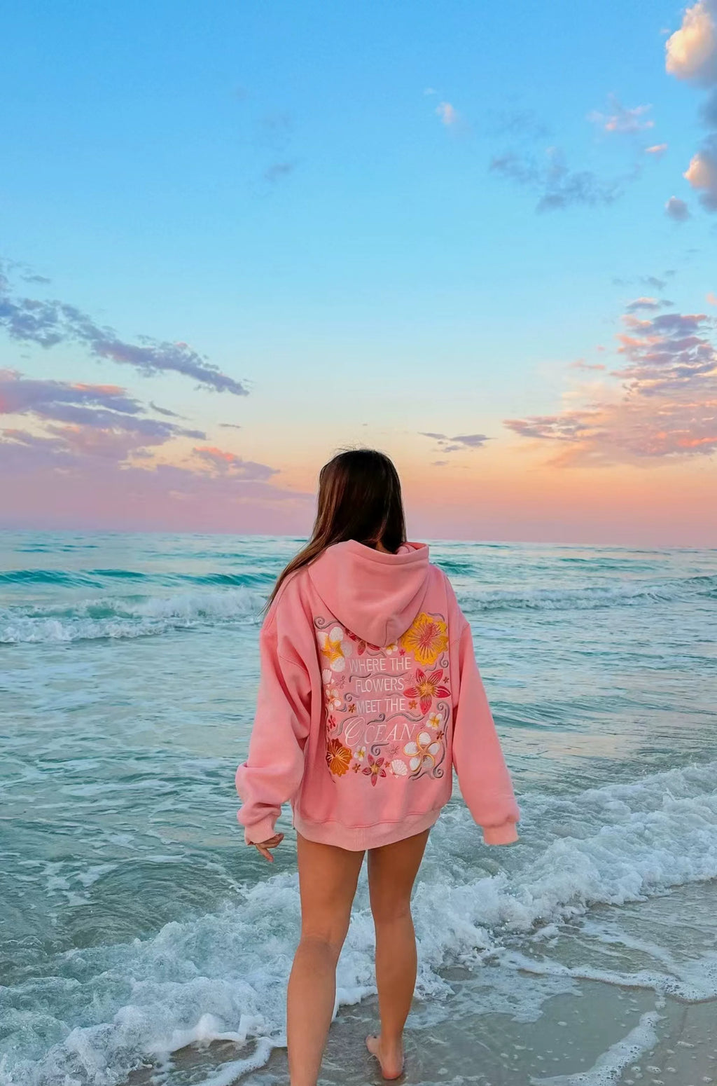 Laylanie Ocean Flower Embroidered Hoodie