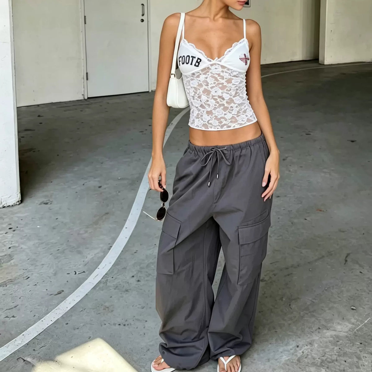 LaPose - Layna Lace Rhinestone Camisole - White Color