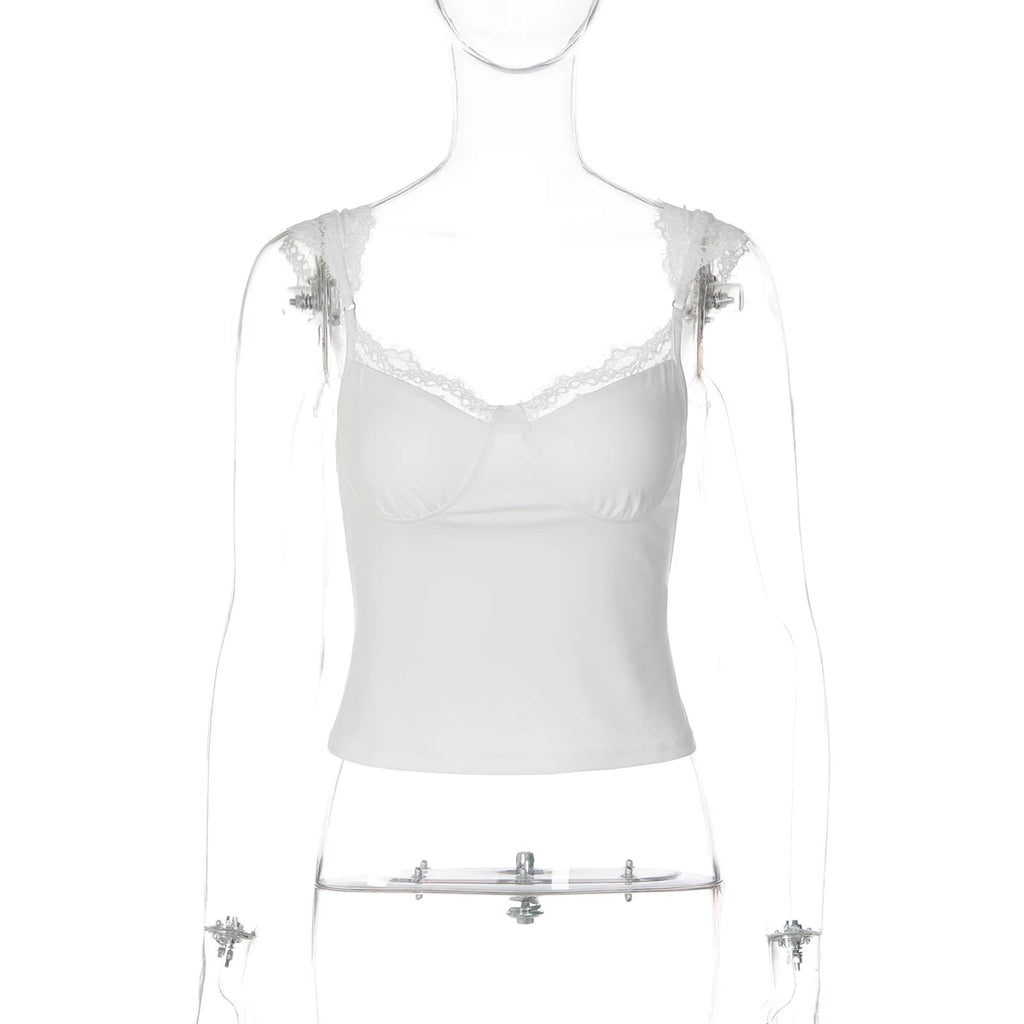 LaPose - Leia Lace Trim Corset Camisole - White Color