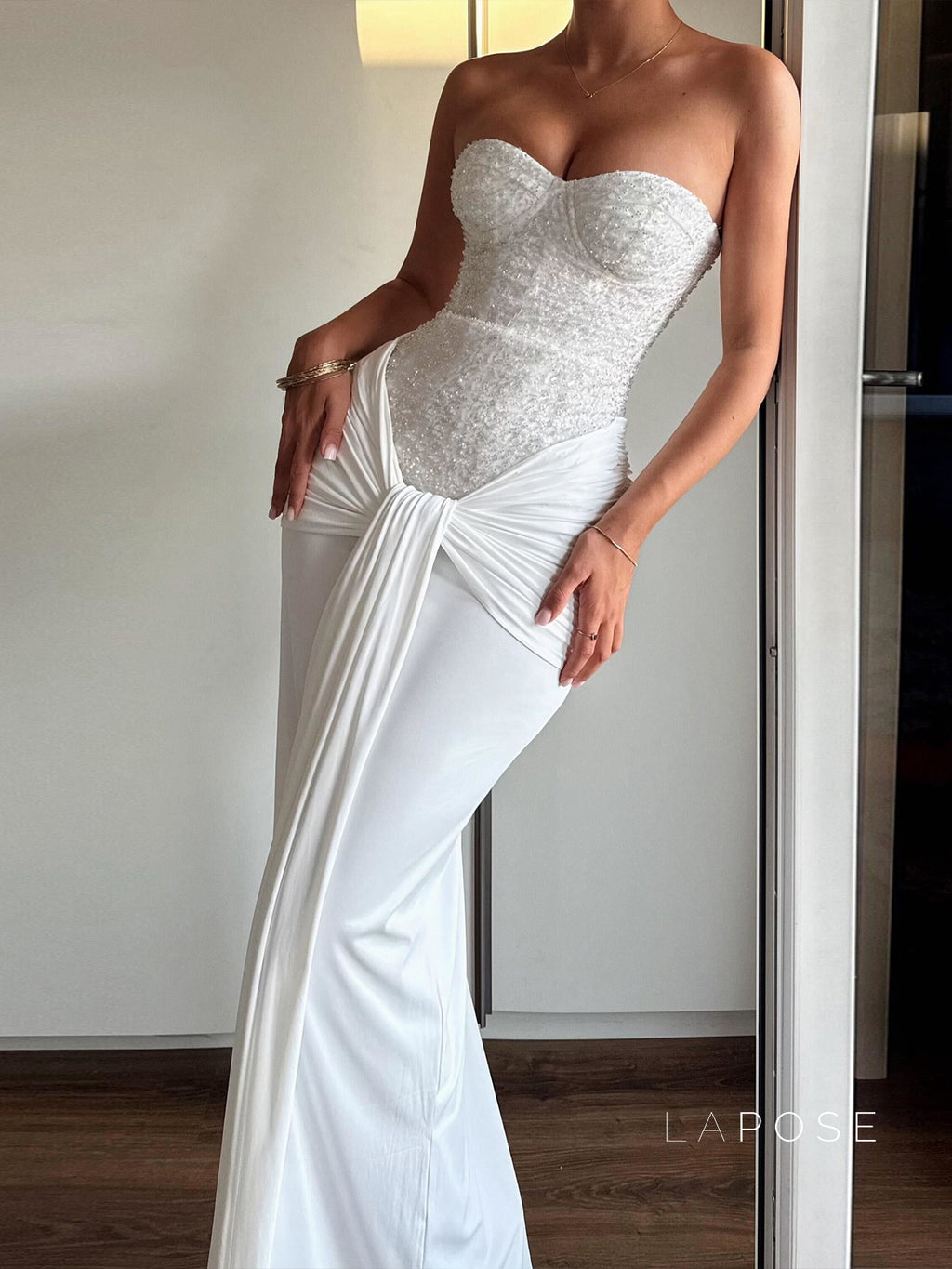 Lemon Strapless Sequin Maxi Dress [411K1POU]