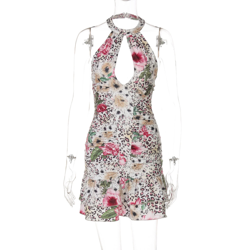Leopard Print Halter Mini Dress [2MILULV6]