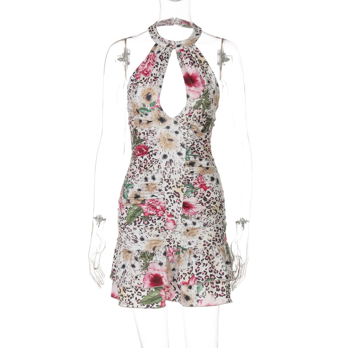 Leopard Print Halter Mini Dress [2MILULV6]