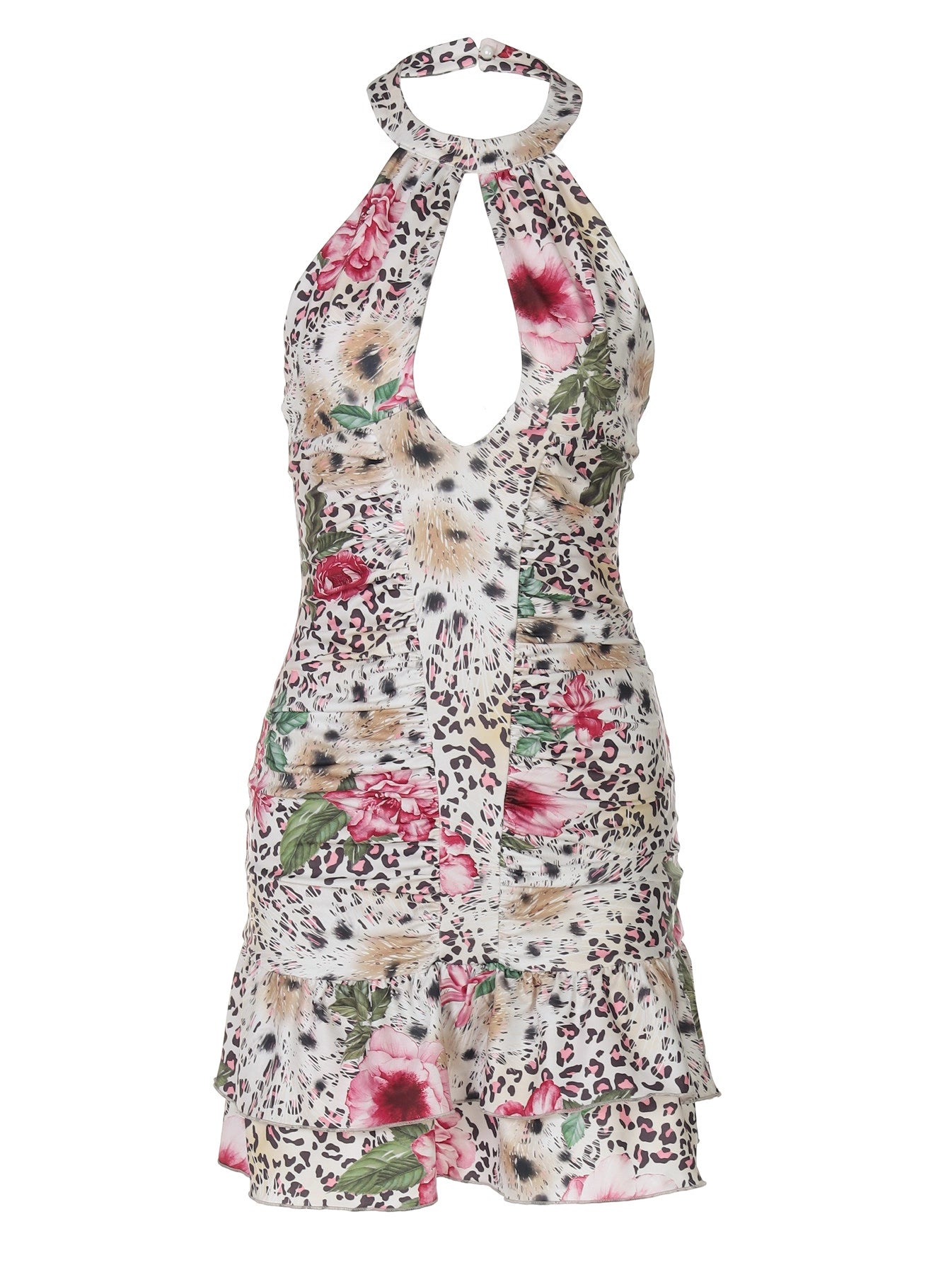 Leopard Print Halter Mini Dress [OV9PNKFB]