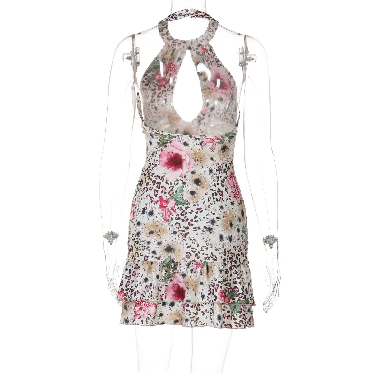 Leopard Print Halter Mini Dress [JQE3FHRA]