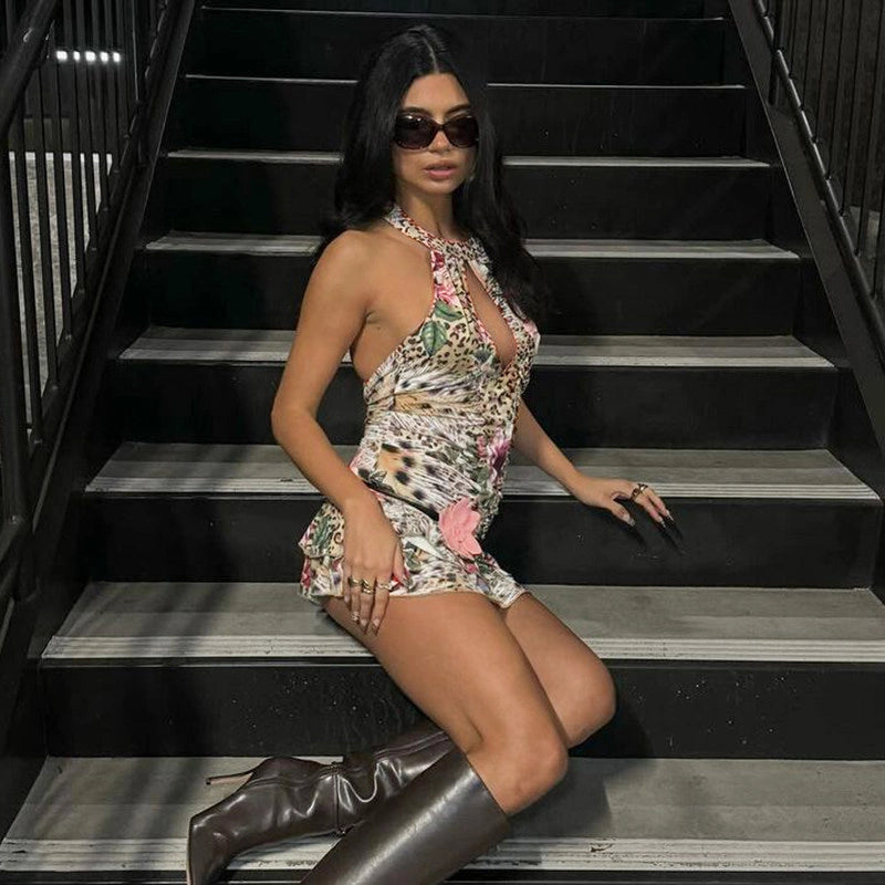 Leopard Print Halter Mini Dress [NI2EEP9Z]