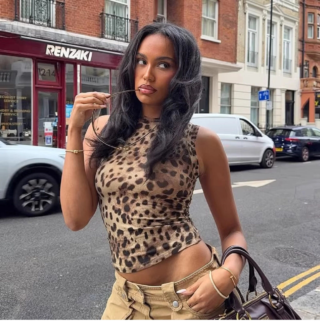 Leopard Print Slim Fit Tank Top [U0M3ANNA]