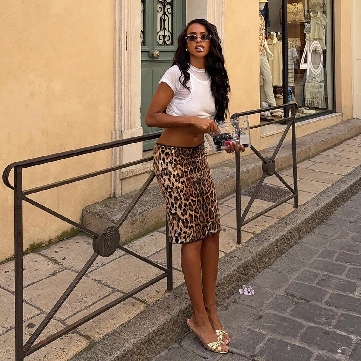 Leopard Sequin Bodycon Midi Dress [BQYC20N5]