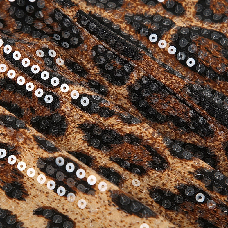 Leopard Sequin Bodycon Midi Dress [J7U12XSR]