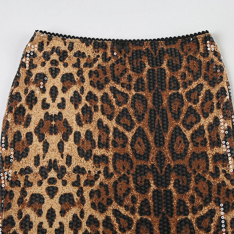Leopard Sequin Bodycon Midi Dress [1OQ50QCB]