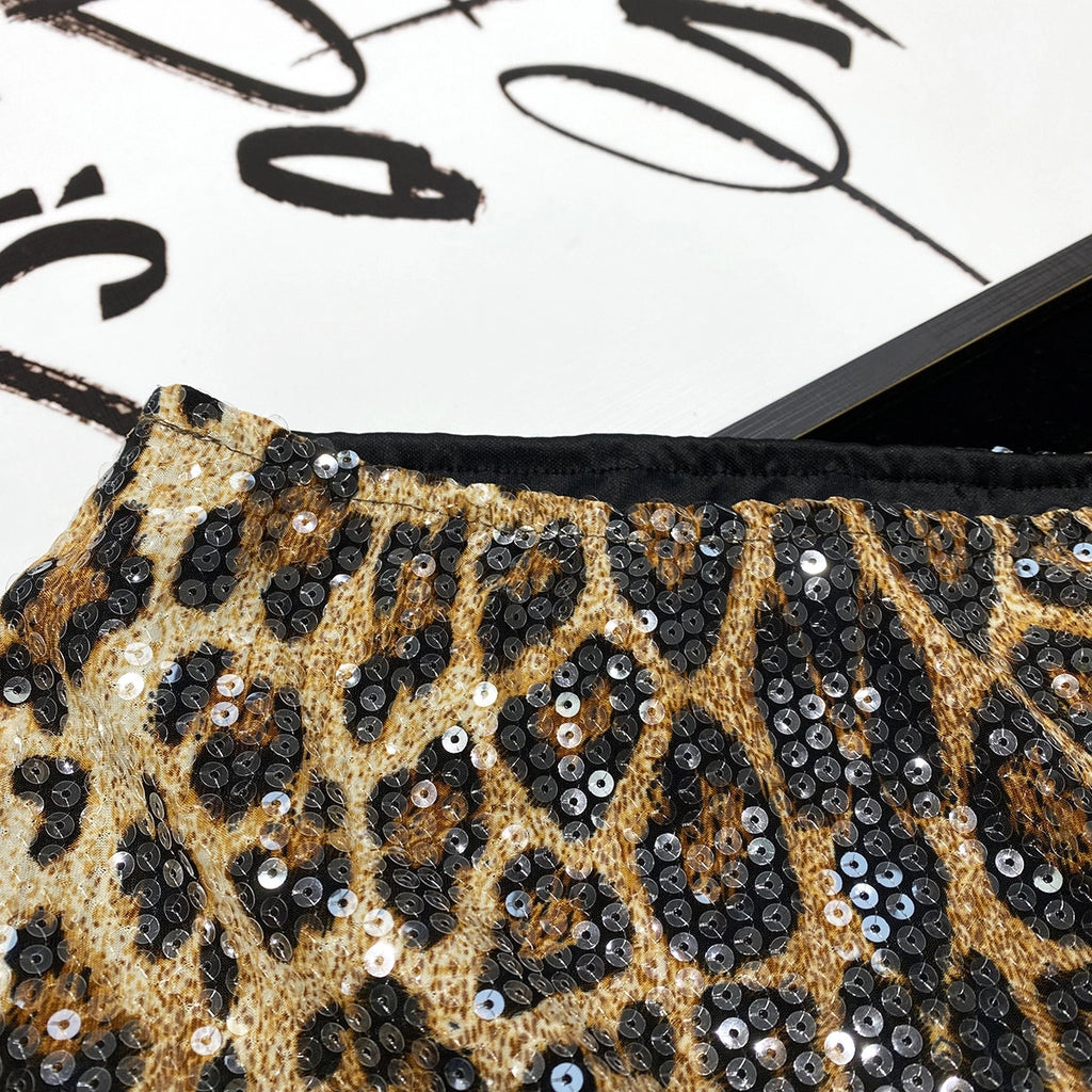 Leopard Sequin Low-Waist Mini Skirt [0NCQFPLB]