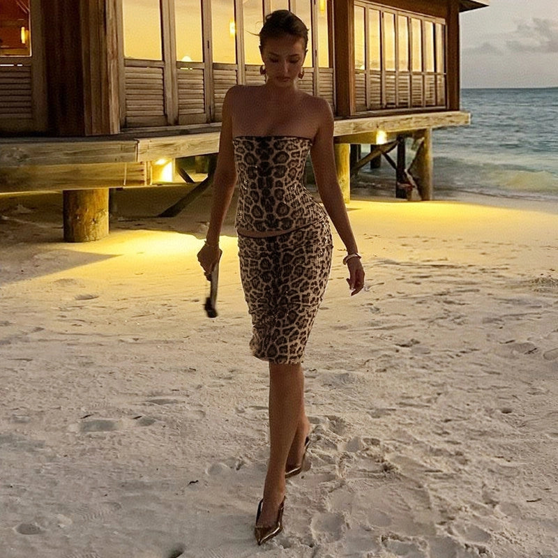 Leopard Sequin Two-Piece Skirt Set [EQ0ZR20K]