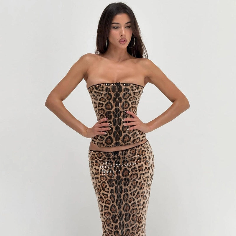 Leopard Sequin Two-Piece Skirt Set [D0KTFIJH]