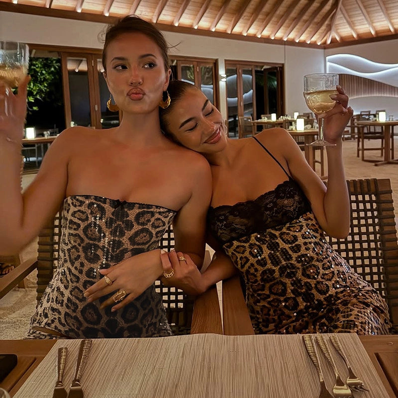 Leopard Sequin Two-Piece Skirt Set [HWIR3O19]