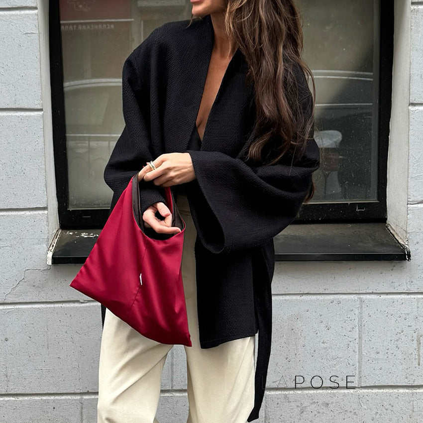 Leslie Belted V-Neck Jacket [91CLSH7M]