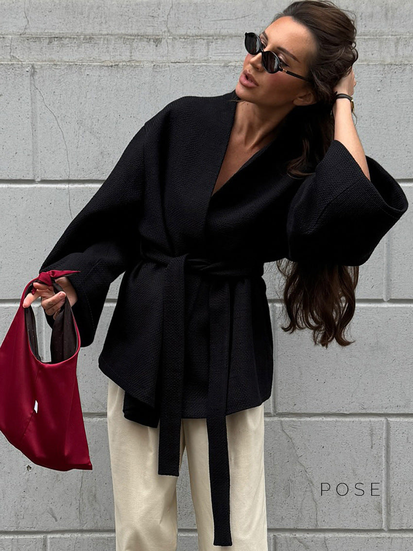Leslie Belted V-Neck Jacket [Y7YDFXWY]