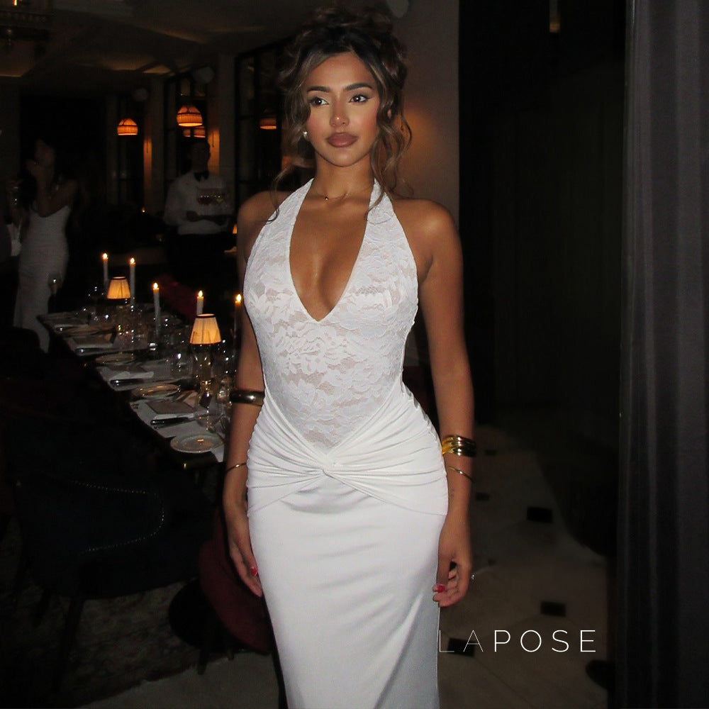 Leyla Ruched Halter Midi Dress [VLFARTXK]