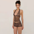 LaPose - Liberty Leopard Halter Shorts Set - Leopard Print Color