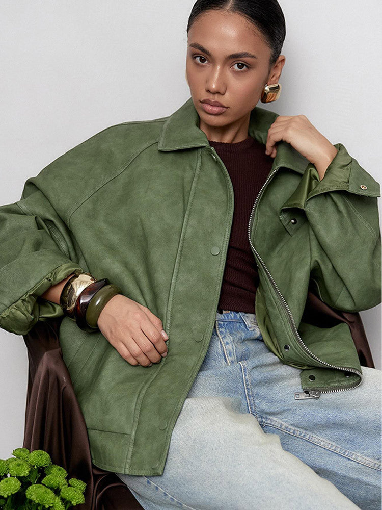 Lilia Green Oversized Faux Leather Jacket [EYXB9OAM]