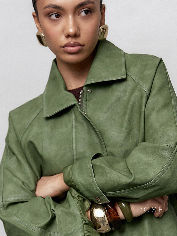 Lilia Green Oversized Faux Leather Jacket [GHC2GR8V]