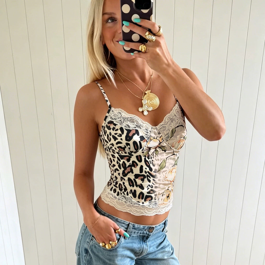 LaPose - Lilith Leopard Floral Lace Camisole