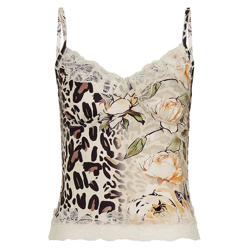 LaPose - Lilith Leopard Floral Lace Camisole - Brown Color